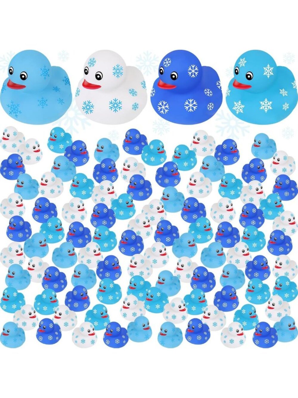 160 Pcs Winter Snowflake Rubber Duckies - Cute Snowflake Theme Bath Toys